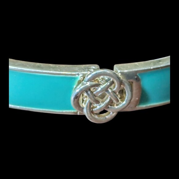 Stella & Dot Turquoise Teal Silver Tone Lindsay Bangle Bracelet With Celtic Knot - Picture 3 of 4